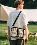 Person carrying Insulated Lunch Box For Work And On The Go With Leakproof Construction and Removable Shoulder Strap, cowboy design
