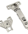 50 Pack Full Overlay Face Frame Cabinet Door Hinges With Soft Close Dampers shown with screws and bracket for installation
