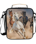 Desert Horses Insulated Lunch Box For Kids Girls And Boys with running horses design, adjustable shoulder strap, waterproof features.