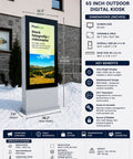 Freestanding Outdoor Digital Display Kiosk With Badass Weather Protection And Super Bright Capacitive Touchscreen, 65 inch dimensions.