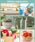 Compact Bluetooth Label Maker With Built In Rechargeable Battery And Ink Free Direct Thermal Printing For Effortless Home Organization And Straight Up Reliable Daily Labeling Jobs In Cool Green labels on jars, plants, skincare products, and gifts.