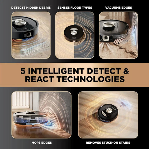 Image showing Robot Vacuum And Mop Combo With PowerDetect NeverTouch Pro handling debris and floor types with intelligent tech.
