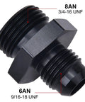 6AN Flare To AN8 ORB Male Fitting Adapter Dual Pack In Aluminum 6061-T6, 9/16-18 UNF To 3/4-16 UNF With O-Ring Seal, black adapter