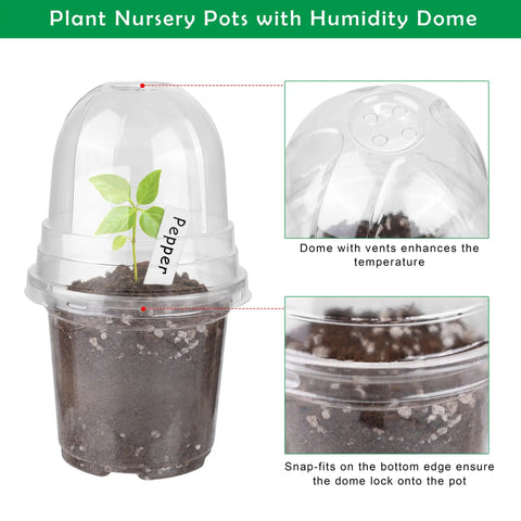 36 Packs 4 Inch Plant Nursery Pots With Humidity Dome Transparent Plastic Planters For Seed Starting Seedlings Indoor Outdoor Garden Kit With Plant Labels For Easy Growth Tracking