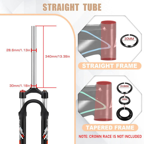 20 Inch Folding Mountain Bike Coil Suspension Fork With 50Mm Travel, 28.6Mm Threadless Straight Steerer, 9Mm QR Axle