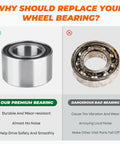 Comparison of Top Shelf Front And Rear Wheel Bearing Set For Polaris Ranger And Sportsman 500 570 EV showing premium vs bad bearing.