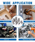 Image showing wide applications of Stainless Steel Set Screws Kit With SAE And Metric Allen Head Socket Hex Grub Screws for furniture, door handles, vehicles, and machines.