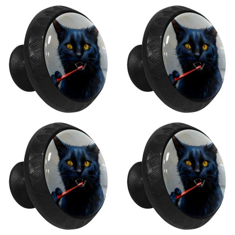 Badass Modern Design Kitchen Cabinet Knobs And Slick Drawer Pulls Loaded With Clear Crystal Glass Handles Crafted From Heavy Duty Abs And Rock Solid Stainless Steel Hardware, black cat design.