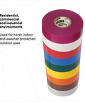 Stack of colored tape rolls for residential and industrial use, Premium 35-Pack Color Coding Electrical Tape Rainbow Half Inch By Twenty Feet 7-Mil Thick Insulated Tape For Wiring And DIY Projects High-Visibility Colors Easy Tear And Long-Lasting Adhesion