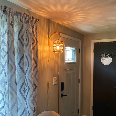Rattan Wall Lamp With Plug In Cord Hand Woven Lantern Shade Farmhouse Wood Holder Boho Wall Sconce for entryway lighting
