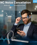 Man using All Day Wireless Bluetooth Headset With 72 Hour Talk Time And 500mAh Case, V5.3 Noise Cancelling Mic, Black