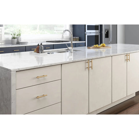 Champagne Bronze Cabinet Handles 3 Inch Hole Center Modern Pulls For Drawers And Cabinets 10 Pack Durable Solid Bar Hardware For Kitchen Cabinets And Dressers Easy Install Fade And Scratch Resistant Finish installed on kitchen drawers and cabinets