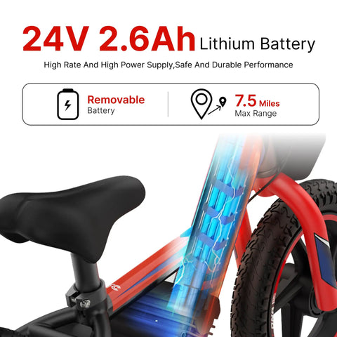 Electric Dirt Bike For Kids 3 To 6, 170W Mini Moto With Lightweight Aluminum Frame, 24V Detachable Battery, Dual Power Modes, 12 Inch Knobby Tires, Rugged Outdoor Fun For Backyard Adventures And Neighborhood Treks, 24V 2.6Ah removable battery