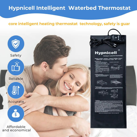 Digital Waterbed Heater With Smart Temperature Control And Adjustable Heat Settings That Deliver Dreamy Warmth And Sweet Sleep Comfort All Night Long For A Super Solid And Big Time Upgrade on a bed with a couple.