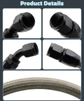 Heavy Duty Turbo Drain Tube Kit For Cummins Engine Swap 2nd Gen Stainless Steel Braided Oil Feed Line With Connectors And Screws close-up braided hose and black fittings