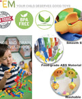 Child playing with Epic 170 Piece STEM Building Toys Kit For Kids Aged 4 8 With 6 Color Tools And 20 Wheels Educational Construction Set