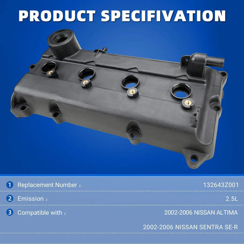 Valve Cover Kit With Gaskets And Oil Filler Cap For 2002-2006 Nissan Altima Sentra 2.5L Replaces 13264-3Z001 side view