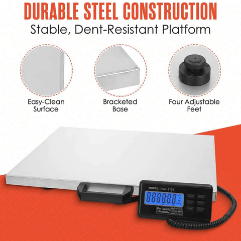 Beefy Heavy Duty Shipping Scale With Large 22 By 18 Inch Platform And 400 Lb Capacity Digital Parcel Scale For Luggage And Packages Stainless Steel Top Pounds And Kilograms Industrial Floor And Commercial Weighing with display and adjustable feet