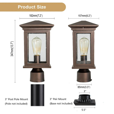 Outdoor Post Light Built To Last Weatherproof Lantern With Oil Rubbed Bronze Finish Tempered Seeded Glass Durable Aluminum Build