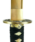 Close-up of Hand Forged 1045 High Carbon Steel Samurai Katana With Gold Plated Blade Choose Flower Tsuba