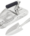 Durable Stainless Steel Sand Scoop For Metal Detecting With Diggin Tool, Beach Sand Sifter Shovel For Treasure Hunters shown on white