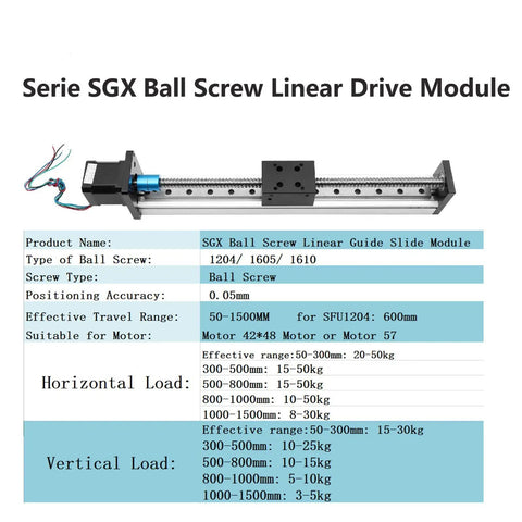 1200mm Travel Ball Screw Linear Guide Slide With RM1610 SFU1610 And Nema 17 Stepper SGX Series Motion Sliding Table for CNC