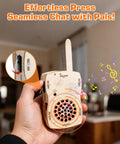 DIY Walkie Talkie Kit For Kids Age 8-14, electronics project toy held in hand, wooden case with speaker grill