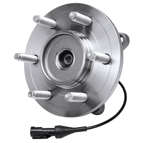Beefed Up 4WD Front Wheel Bearing Hubs Kit For 2004 2005 2006 2007 2008 Ford F150 2003 2004 2005 2006 Expedition Lincoln Navigator And Mark LT Replacement Wheel Bearing Hubs Assembly showing close-up of a 6-bolt hub with ABS connector.