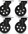 Beefy Heavy Duty 4 Inch Swivel Plate Caster Set Of 4 With Brakes, Rust Resistant Cast Iron Casters For Wood Furniture