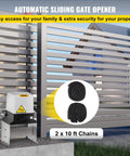 Heavy Duty Automatic Sliding Gate Opener Rigged With Two Remotes And 500W Silent Copper Motor For Driveways Up To 3100 Lbs showing motor and two 10 ft chains.