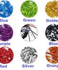 Colorful Bike Cable End Caps Set, Alloy End Crimps in 8 colors: Red, Black, Gold, Silver, Green, Blue, Purple, Orange, 80 Pieces.