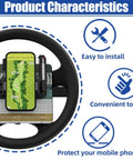 Heavy Duty Flip Up Golf Cart Steering Wheel Cell Phone Mount Fits Club Car EzGo Yamaha Carts With Scorecard Holder showing smartphone on steering wheel.