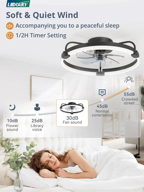 Ceiling Fan With Lights And Remote And App Control 20 Inch Low Profile Flush Mount Fandelier installed in bedroom