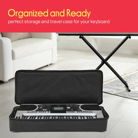 61 Key Keyboard Case Bag For Portable Digital Keyboards Water Resistant on a floor with keyboard inside