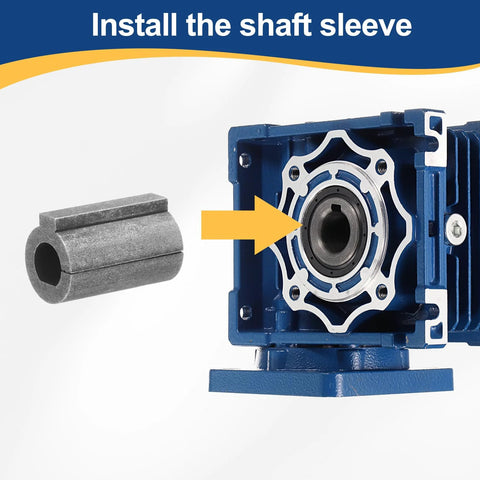 Shaft sleeve adapter for NMRV030 worm gear reducer; blue gearbox with metal sleeve for 6.35 mm to 11 mm bore