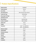 Product specifications for Heavy Duty Motorized Rotary Stage With 60 Millimeter Precision Indexing Table, including key features and dimensions.