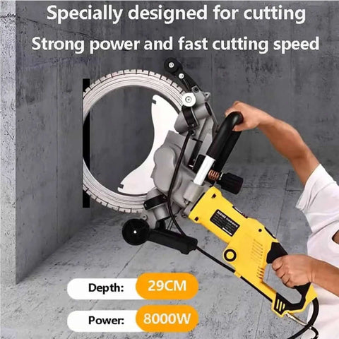 Beefy 8000W Electric Concrete Circular Saw Wall Chaser Ring Cutter in use cutting concrete wall, 290MM depth.