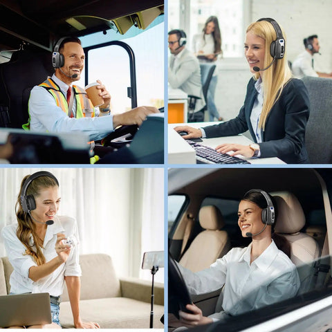 People using Trucker Bluetooth Headset With AI Noise Cancellation Microphone 65 Hours Talk Time Mute Button Multipoint Connection