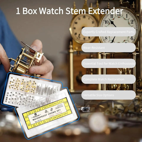 Stem Extender and Crown Set for Watch Repair High Hardness Wear Resistant Replacement Parts Kit With Crowns and Stems Precision Tech