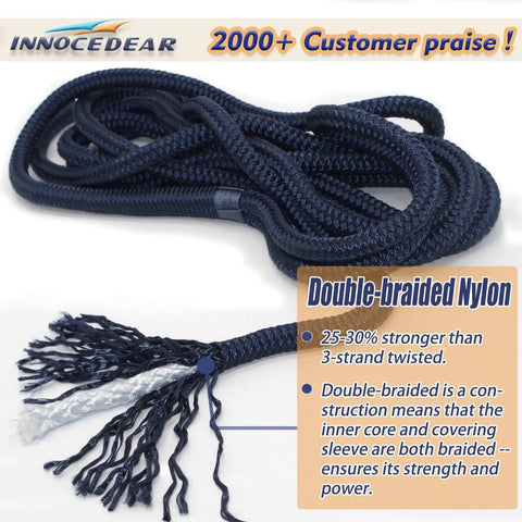 Rock Solid 1/2 Inch X 15 Feet Dock Lines Navy Blue 4 Pack Marine Grade Double Braided Nylon Boat Rope Heavy Duty Mooring Cord Snap Guard Eyelets Salt Water And UV Resistant Tug Line For Boats