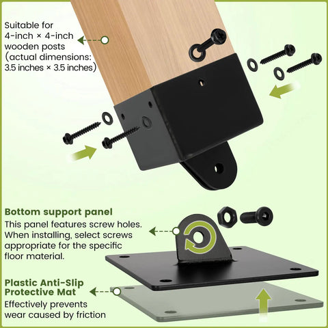 Adjustable Swing Bracket Kit For Wood 4x4 Swing Posts, Leveling Anchor To Boost Stability And Safety, Four Pack With All Install Accessories, Keeps Wooden Legs Off Damp Ground For Longer Life