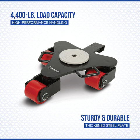 Strongway Heavy Duty Machinery Mover With 360 Degree Rotation Smooth Polyurethane Rollers Move Appliances Forgers And Equipment Effortlessly on a durable steel base.