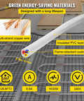 Underfloor Heating Cable Kit For Tile Floors 1630W 240V With Temperature Control Panel 425.8 Ft Long Covers 128.8 Sq Ft