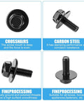 Close-up of screws from Grab And Go 160 Piece Metal Car Clip And Screw Kit showing deep screw mouths and carbon steel material for body panels.