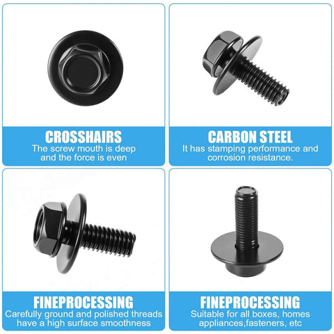 Close-up of screws from Grab And Go 160 Piece Metal Car Clip And Screw Kit showing deep screw mouths and carbon steel material for body panels.