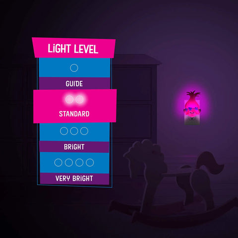 Licensed Trolls World Tour Poppy LED Night Light Plug In Dusk To Dawn With Pink Glow UL Listed illuminating a dark room