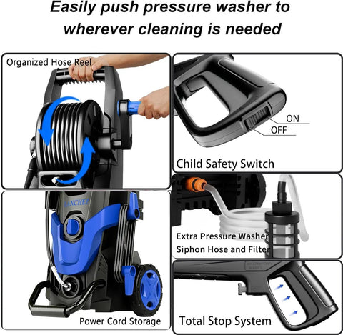 New Upgrade Beast Power Washer With 4 Quick Connect Nozzles 3.2 GPM Inlet Hose And Filter 500ml Soap Tank Heavy Duty Cleaner parts