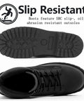 Sturdy Steel Toe Work Boots For Men And Women, Heat Resistant And Indestructible Safety Shoes For Construction And Outdoors, showing slip-resistant outsole