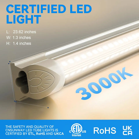 Super Bright 2 Foot LED Shop Light 20W 3000K Warm White T8 Tube Linkable Ceiling Utility Light For Garage Workbench And Room ETL Listed 3000 Lumens Energy Saving Fixture Pack Of 2