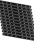 Heavy Duty Black Mending Plates 10 Inch Straight Steel Braces arranged in a stack, showing pre-drilled holes for easy installation.